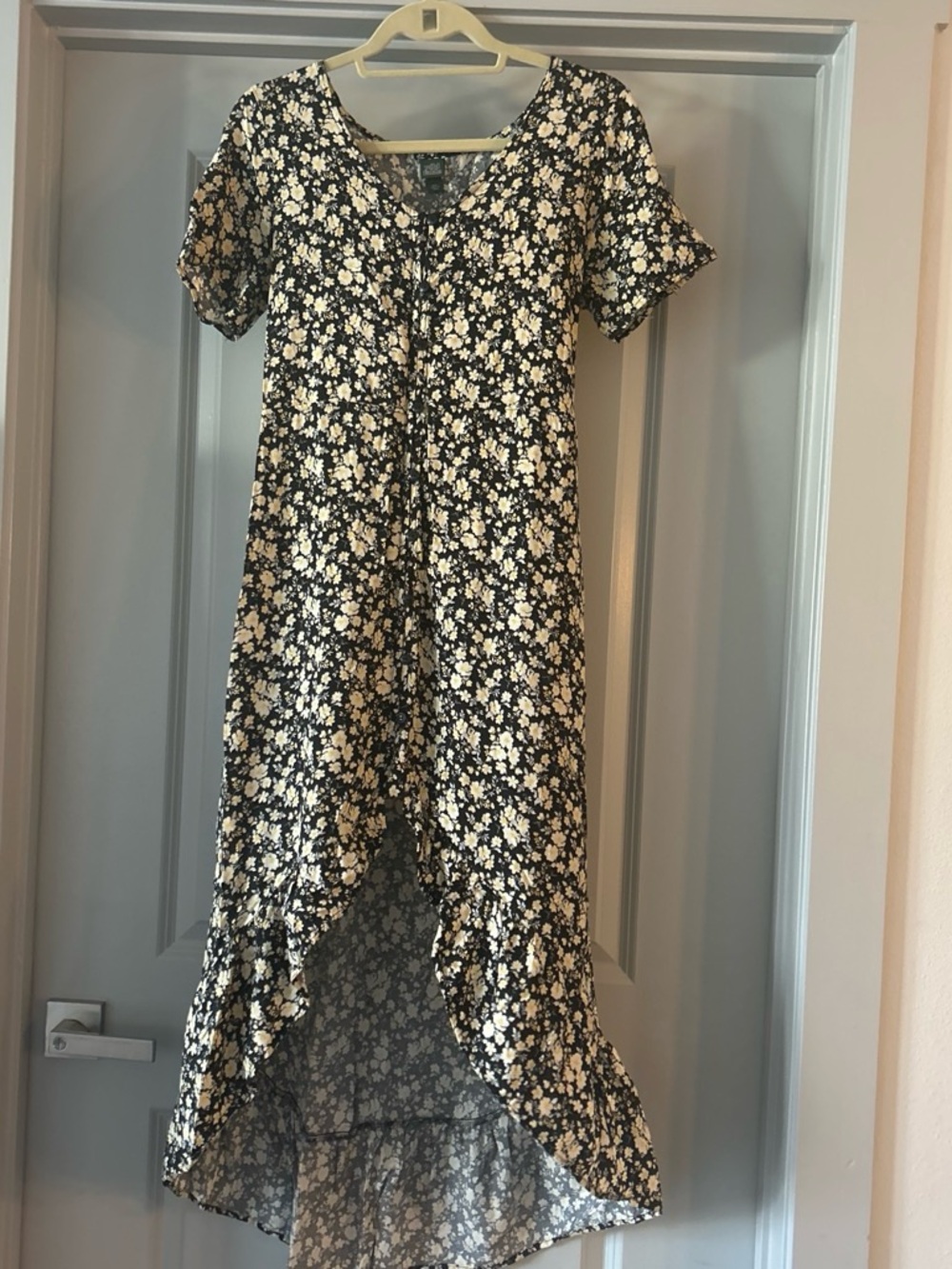 wild fable Black Floral Button-Front Dress with Yellow Accents